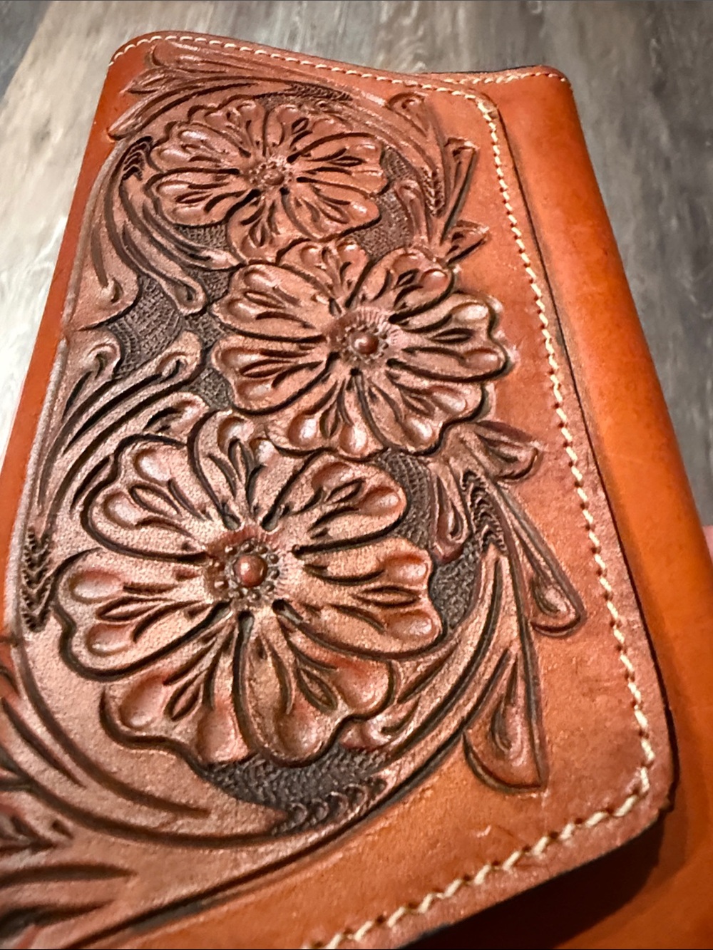 Embossed Floral Leather Clutch Wallet Mexican - Picture 10 of 13